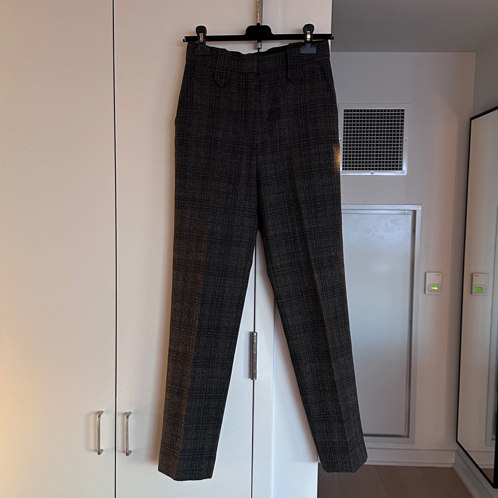 Sandro Charcoal Navy Plaid Wool Trousers